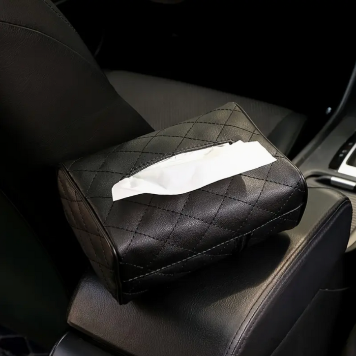 PUレザー製の車用ティッシュボックス - サンシェードまたはヘッドレストに取り付け