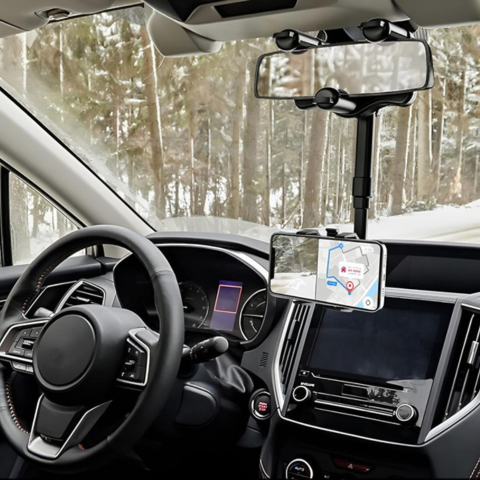 Soporte Teléfono Coche — Fijación en Espejo Retrovisor y Ajustable