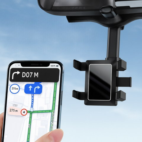 Soporte Teléfono Coche — Fijación en Espejo Retrovisor y Ajustable