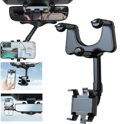 Soporte de teléfono retrovisor – Ángulo ajustable y fijación estable