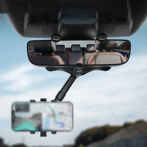 Soporte de teléfono retrovisor – Ángulo ajustable y fijación estable 