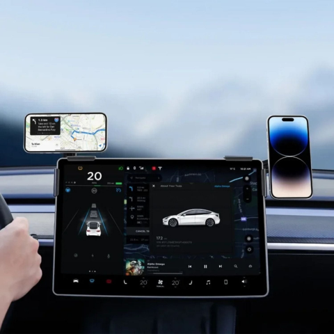 Podpora telefónu pre Tesla — magnetické uchytenie a bezdrôtové nabíjanie 