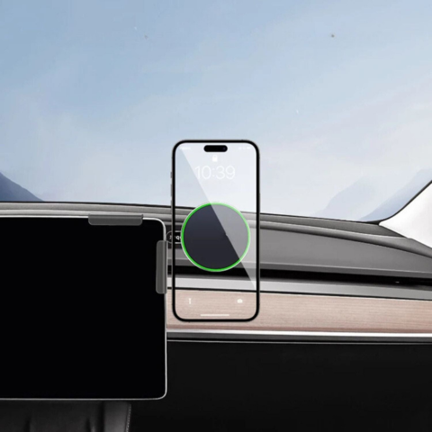 Podpora telefónu pre Tesla — magnetické uchytenie a bezdrôtové nabíjanie 