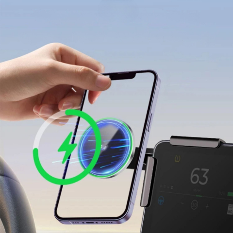 Podpora telefónu pre Tesla — magnetické uchytenie a bezdrôtové nabíjanie 
