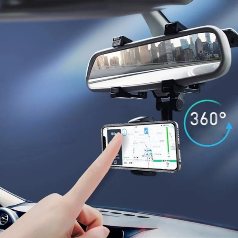 Soporte de teléfono retrovisor – Ángulo ajustable y fijación estable 
