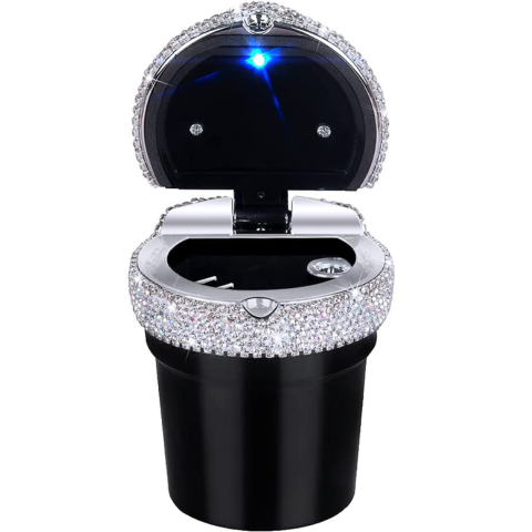 Mini cenicero brillante para coche - Diseño elegante y cierre a prueba de humo